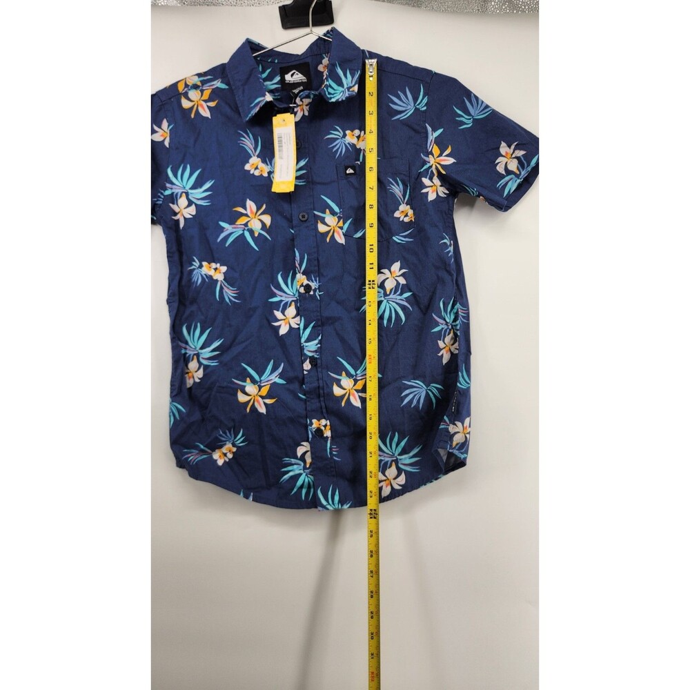 Quiksilver Boys Medium Navy‎ Blue Floral Short Sleeve Poplin Shirt NWT - Picture 7 of 10